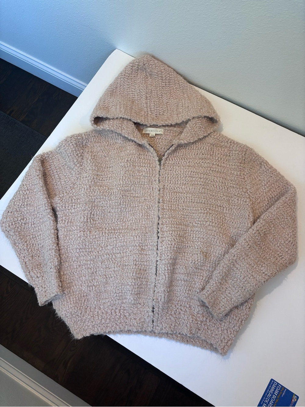 Love Stitch Hooded Zip Cardigan - Blush Pink